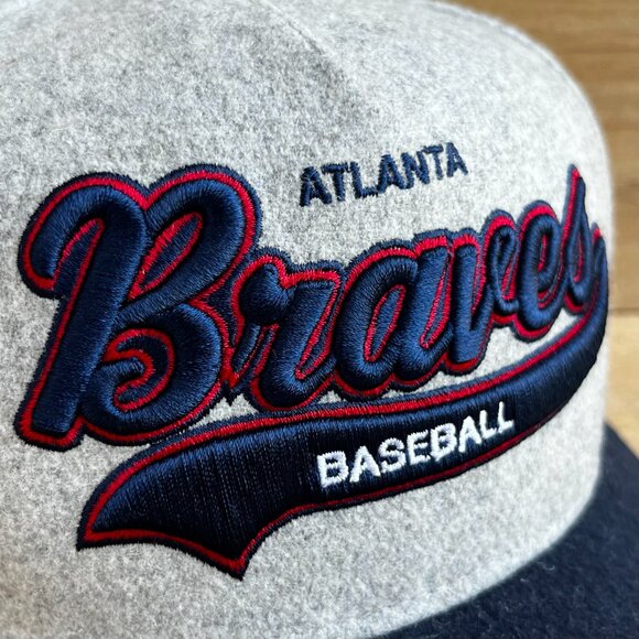 MITCHELL & NESS ATLANTA BRAVES MELTON WOOL PRO PINCH SNAPBACK HAT NEW - Picture 2 of 5